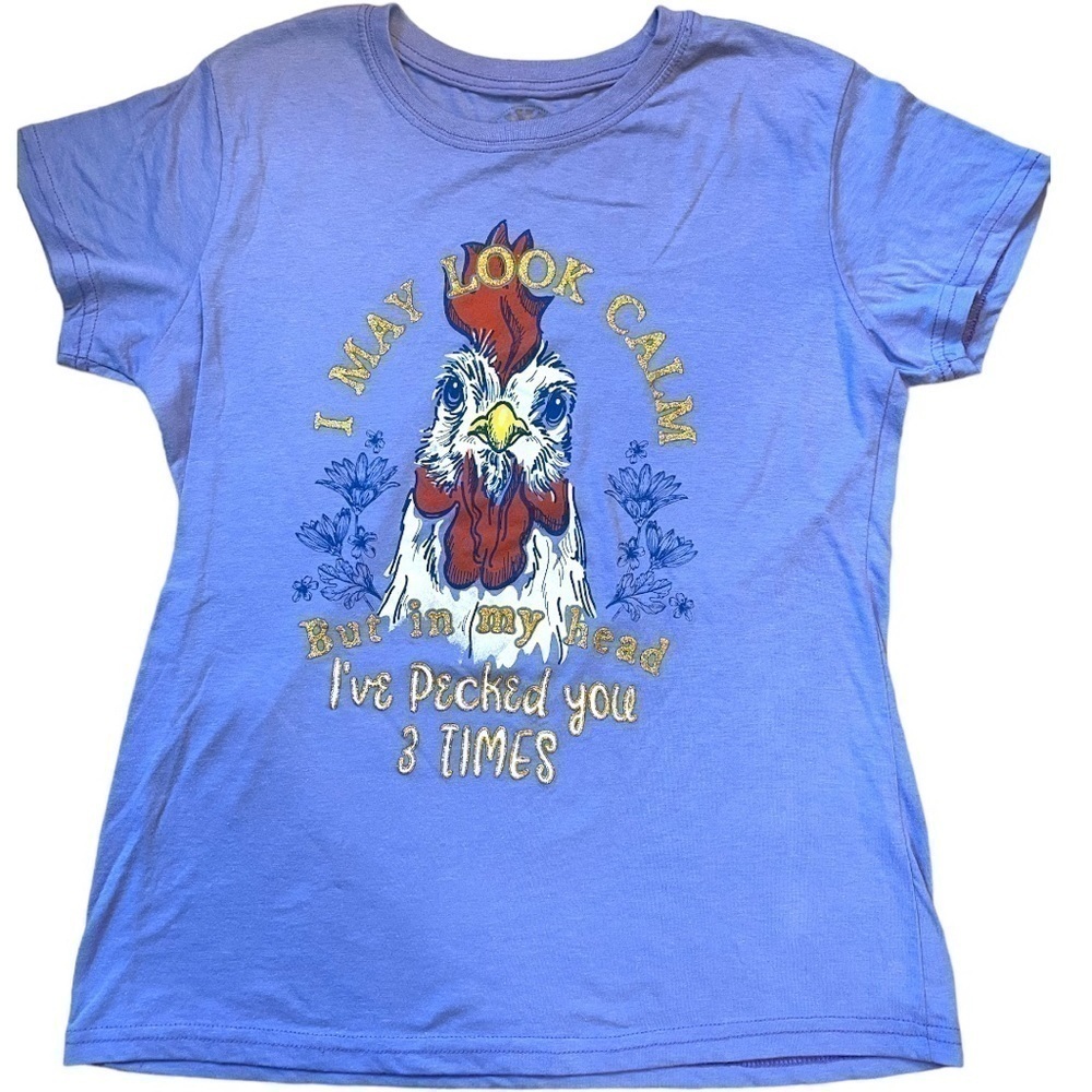 LOST Creek Outfitters tee, size L, funny chicken, nice material, no stains